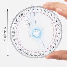 1 pieza Transportador de círculo completo, de 360 grados con puntero, medidor de ángulos, regla, reglas - transparente - Ver 2
