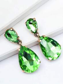 juran 1pair Glass Teardrop Rhinestone Earrings - Mint Green - View 2