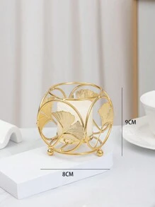 1個鐵藝蠟燭台,銀杏葉設計 - 金色 - 查看 5