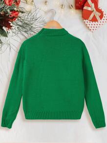 青少年男孩可愛的聖誕狗圖案毛衣,假日休閒鬆身針織,舒適高領套頭衫 - 綠色 - 查看 2