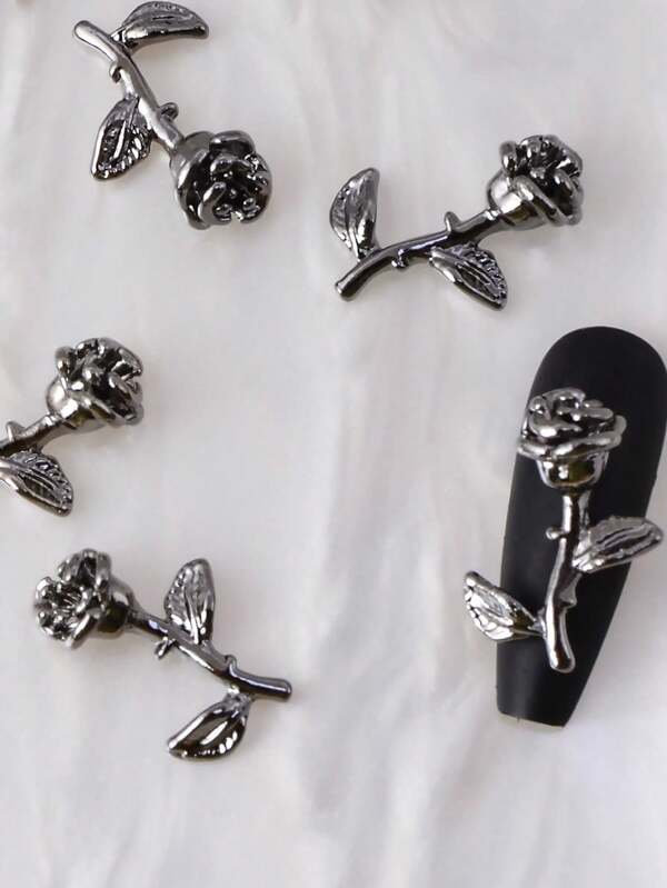 10 قطعة من الزينة المعدنية بتصميم تاج بانك وزهرة الورد لتزيين الأظافر، إكسسوار جمالي للاستخدام اليومي والأعياد للنساء، سحر أظافر باللونين الأسود والفضي، إمدادات الأظافر