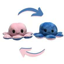 Peluche Pulpo Reversible Feliz Enojado Pulpito Premium Color Azul Oscuro - Rosa - Rosa - Ver 1