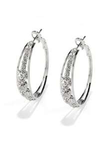 1 对奢华方晶锆石环形耳环，适合女士，适合结婚纪念日、订婚派对、珠宝、情人节礼物，适合情人节、妈妈、母亲、母亲节、礼物 - 銀色 - 查看 2