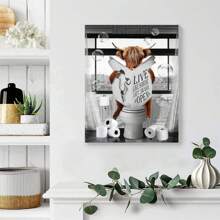 1pc Bathroom Decor Wall Art Black And White Wall Decor Farm Highland Cow In The Toilet Wall Art Animal Canvas Prints Funny Highland Cow Modern Giclee Wall Decor Farmhouse Artwork No Frame - White - View 1