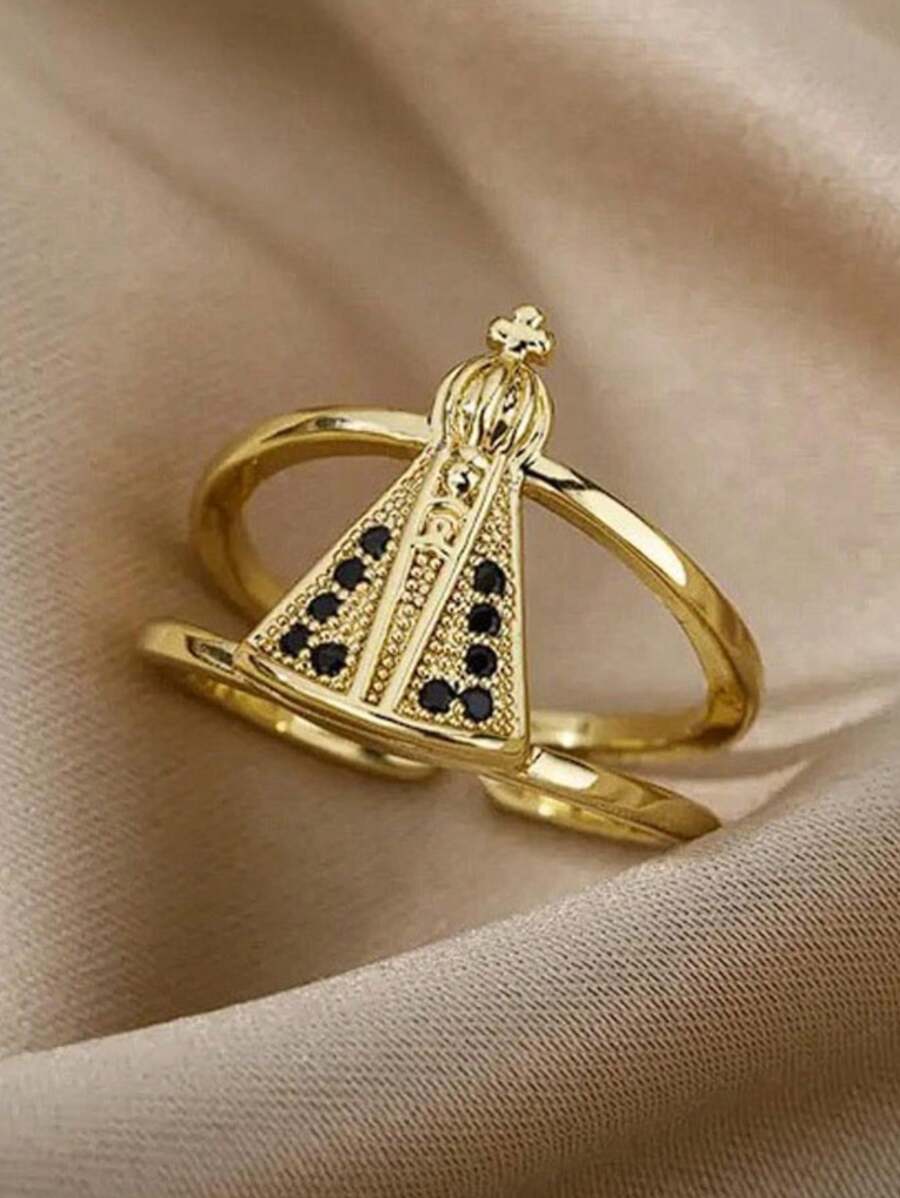 Anel Nossa Senhora Ajustável Cravejado - Banhado a Ouro 18k