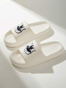 男士个性化卡通印花时尚EVA拖鞋，轻便透气，适合室内外穿着，如沙滩、河边徒步、日常穿着，白色 - 白色 - 查看 2