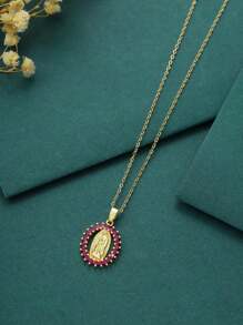 1pc Vintage Style Colorful Cz Jesus Pendant Necklace, Personalized Christmas Gift For Women's Date Night - Purple - View 1