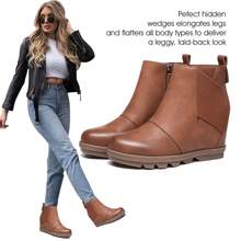 Women'S Wedge Boots Comfortable Ankle Wedge Booties - Brown - View 5