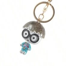 1pc Drip Alloy Keychain Chaveiro Drop Oil Glaze Little Girl Boy Rhinestone Crystal Beads KeyChain Stainless Key Ring - Grey - View 2