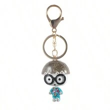 1pc Drip Alloy Keychain Chaveiro Drop Oil Glaze Little Girl Boy Rhinestone Crystal Beads KeyChain Stainless Key Ring - Grey - View 1
