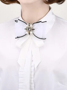 1入女性優雅領帶裝飾，帶有仿閃爍的人造珍珠和水鑽，適合日常穿著、外出和派對裝飾 - 白色 - 查看 2