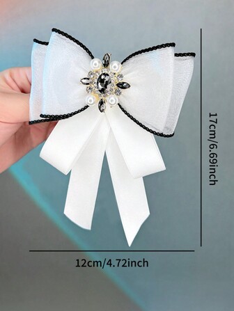 1入女性優雅領帶裝飾，帶有仿閃爍的人造珍珠和水鑽，適合日常穿著、外出和派對裝飾