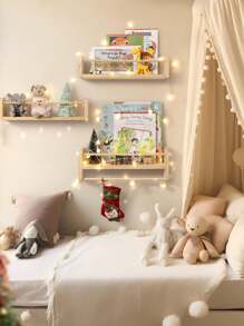 SUMGAR Wandregale in Holzoptik für Kinder, Design mit Holzperlen, Set von 3 schwebenden Wandregalen mit Holzperlen, Dekoration und Aufbewahrung für Kinderzimmer.