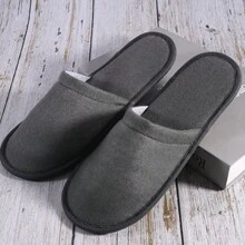 1pc Men's Round Toe Slip On Non-slip Bedroom Slippers Home Cozy Shoes,Disposable Plush Flat Slippers, Closed Toe Non Slip Easy To Pack Hotel Shoes, Women's Indoor Guest Slippers - Grey - View 3