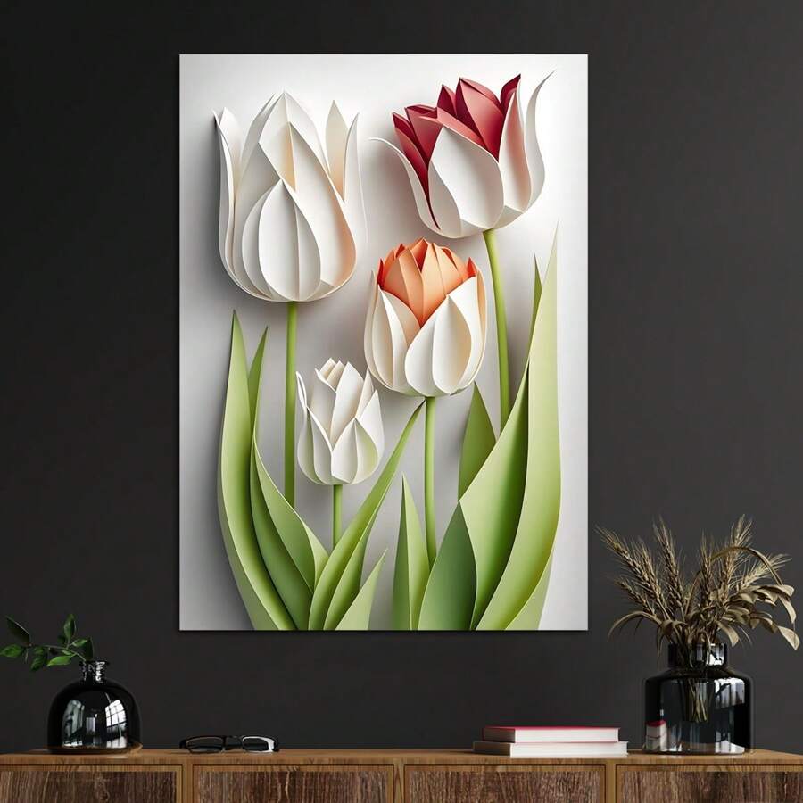 1入組3d效果鬱金香帆布壁畫,為您的家居裝飾提供完美的裝飾,現代海報牆壁裝飾,適合花卉和自然愛好者,獨特的花卉帆布印刷品適用於客廳臥室廚房辦公室咖啡廳裝飾,是完美的禮物和裝飾品 - 彩色 - 查看 1