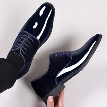 (Chọn cỡ theo chiều dài bàn chân) Giày tây nam nhẹ mới - Kiểu dáng Anh cổ thấp, mũi nhọn, giày Oxford trang trọng/thường ngày cho chú rể và đám cưới - Màu xanh lam - Xem 3