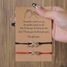 2入組手工蠟線編織情侶手鍊,附有愛情卡片 - 黑色+紅色 - 查看 3