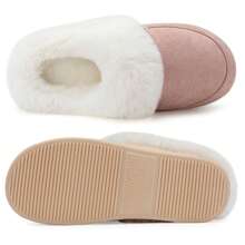 NineCiFun Men and women's home plush lining with suede upper, rubber sole slippers for warmth and comfort, thick sole indoor and outdoor slippers - 淺粉色 - 查看 4