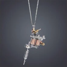 1pc Rap & Hip Hop Jewelry Creative Design Tattoo Machine Simulation Model Pendant Gothic Punk Rock Sweater Chain Necklace For Men With 70cm Chain - Silver - View 10