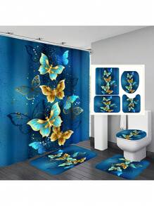 1 tấm rèm tắm cách nhiệt chống thấm nước bằng polyester hình bướm phong cách Bohemian, trang trí nhà cửa, có 12 móc; hoặc 4 tấm thảm phòng tắm bằng mút hoạt tính chống trượt dày 1,3cm, dùng để trang trí phòng tắm, sử dụng cho mọi tình huống, trang trí phòng tắm mùa thu, trở lại trường học - Nhiều màu - Xem 1