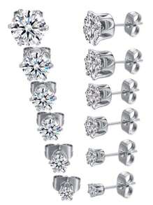 6pairs/set Fashionable And Versatile Stainless Steel Stud Earrings, Suitable For Men And Women Daily Wearing - White - View 5