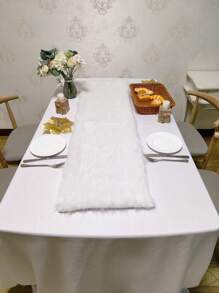 1pc White Plush Table Runner/Tablecloth/Fireplace Decoration/Photography Background For Christmas, Wedding, Winter, And Daily Home Decor