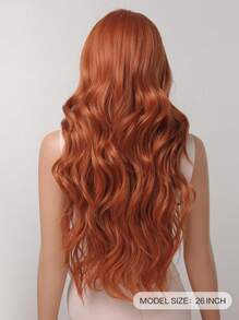 橙色銅紅色黃色合成假髮,長波浪姜色帶瀏海假髮,適用於女性的自然角色扮演熱量耐用的卷髮 - 橘色 - 查看 7