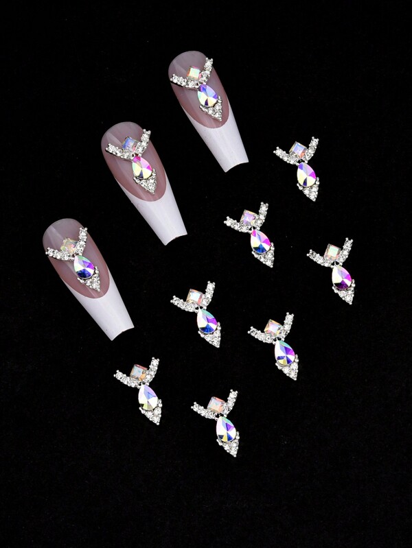 10pcs Y2k Crystal Ab Rhinestone 3D Nail Art Charms Accessories For Winter Nails Decoration