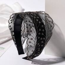 1 件女用寬幅刺繡網狀髮帶帶齒,防滑 - 棕色 - 查看 3