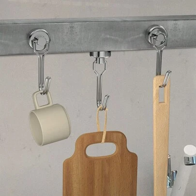 6個 スイベル式 マグネットフック 25LB 強力ネオジム稀土類重荷重フック 室内外 冷蔵庫 グリル キッチン 鍵収納 に最適 シルバー/ブラック