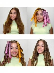 21pcs Spiral Curling Iron Hair Salon Professional Tools No Hot Curling Iron No Hot Curling Iron No Hot Curling Tools Elastic Hair Rope High-End Knotted Elastic Hair Accessories High Ponytail Hair Band Ladies Elastic B And High Elasticity Suitable For Daily Wear Casual,Pink Accessories ,Hair Styling Tools