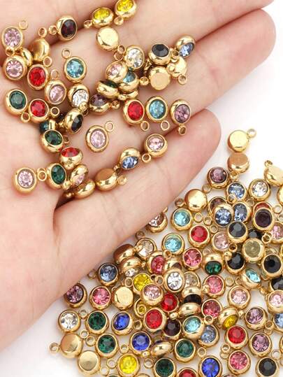 20 件/包 6 毫米不銹鋼十二生日石鈦水晶幸運生日石 Diy 珠寶吊墜 [混色,隨機]