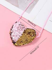 Heart-Shaped Shiny Sequin Crossbody Bag, Kids' New Year Gift Coin Purse, Reversible Mermaid Wallet, Children's Present