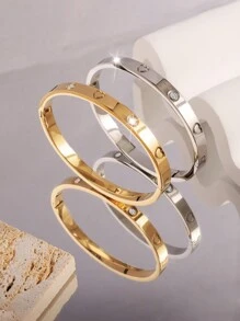 2 nuevos brazaletes de acero inoxidable de alta gama con diamantes de imitación, de moda y personalizados, adecuados para uso diario de parejas, San Valentín, mamá, madre, Día de la Madre, regalo - Pulsera de diamantes de amor - Ver 25