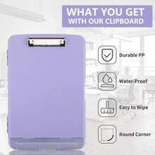Clipboards A4 Clip File A4 Binder Storage Nursing Clipboard Plastic Side Opening Box Waterproof PVC Flip Material Document Drawing Pad Clip Organizer File Board Note Office Conference(Light Purple) - Mauve Purple - View 6