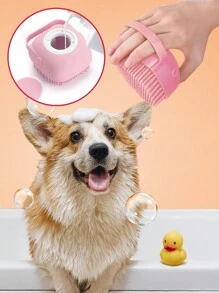 GJYC PET 狗貓洗澡刷梳矽膠橡膠狗/幼犬按摩刷毛毛寵物美容清潔刷柔軟洗髮水分配器(粉色) - 粉色 - 查看 1