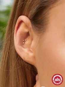 1PC 925 Sterling Silver INS Cubic Zirconia Water Droplets Stud Earrings 18K Gold Plated 16G Flat Head Stylish Pierced Threaded Earrings for Women Daily Wear Wedding Engagement Christmas Gifts - Silver - View 6