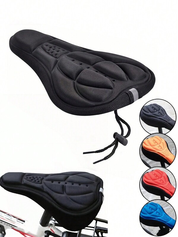 1pc Black Breathable 3d Bicycle Saddle Cushion Soft Silicone Gel Sponge Mountain Bike Seat Cover Accessories
