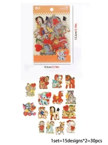 30 piezas Calcomanía con estampado de dibujos animados clasificado dulce para estudiantes - Multicolor - Ver 4