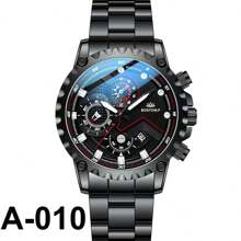 1 Pieza Reloj de Hombre Correa de Acero Inoxidable Negra, Esfera Redonda, Reloj de Cuarzo Con Fecha, Para Vida Diaria Como Regalo Para Estudiantes Que Regresan a la Escuela - Negro - Ver 4