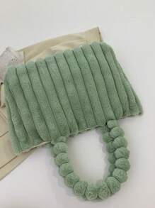 1 Piece Of Solid Color Plush Material, Lightweight, Large Capacity, Foldable, Easy To Store, Soft And Comfortable, Fashionable, Simple, Fashionable, Cute And Fresh Tote Bag, Suitable For Women's Daily Work, Vacation, Leisure And Strolling, Outdoor Camping Sports Shoulder Handbag - Green - View 9