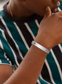 Pulseira Simples De Prata De Aço Inoxidável De 1 Unidade Para Homens