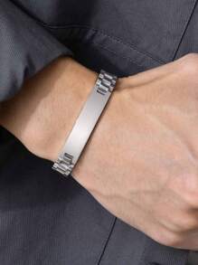 Pulseira Simples De Prata De Aço Inoxidável De 1 Unidade Para Homens