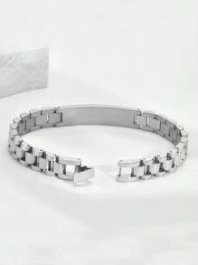 Pulseira Simples De Prata De Aço Inoxidável De 1 Unidade Para Homens