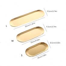 1 个 430 不锈钢金色椭圆形托盘，用于化妆品和珠宝的桌面储物托盘，金属托盘