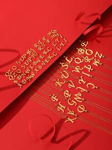 3 件組時尚不銹鋼 26 個字母吊墜項鍊耳環套件女士派對 - 金黃色 - 查看 2