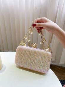 輕盈、商務休閒全晶鑽和寶石裝飾的盒子包,完美的新娘手袋,適用於婚禮、舞會和派對場合的晚宴袋,華麗、優雅、精美、安靜的奢華晶鑽裝飾,適用於派對女孩、女人、新娘,完美適用於聚會、晚宴/宴會。 - 藕粉色 - 查看 1