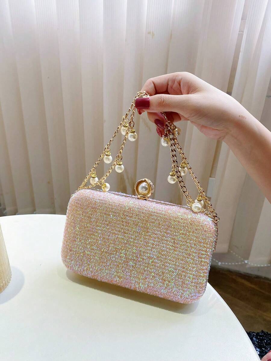 輕盈、商務休閒全晶鑽和寶石裝飾的盒子包,完美的新娘手袋,適用於婚禮、舞會和派對場合的晚宴袋,華麗、優雅、精美、安靜的奢華晶鑽裝飾,適用於派對女孩、女人、新娘,完美適用於聚會、晚宴/宴會。 - 藕粉色 - 查看 1