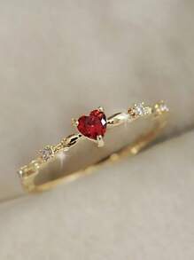 1 pièce Bague avec strass en forme de cœur, style élégant et raffiné. Version coréenne mode, tout-aller, de haute qualité, style luxueux Ins, cadeau idéal pour la St-Valentin, la Fête des Mères, Noël, Nouvel An. Accessoire de choix pour un port quotidien pour les femmes.