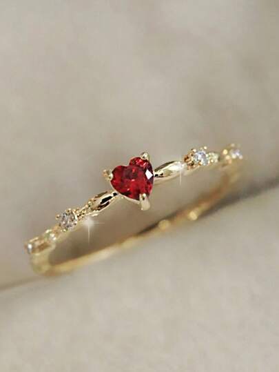 قطعة واحدة ، خاتم مطرز بالراين ستون بشكل قلب ، طراز إنس الراقي الأنيق، نمط كوري عصري شامل، هدية للعروس في عيد الحب، عيد الأم،عيد الأمهات، هدايا راقية للاستخدام اليومي